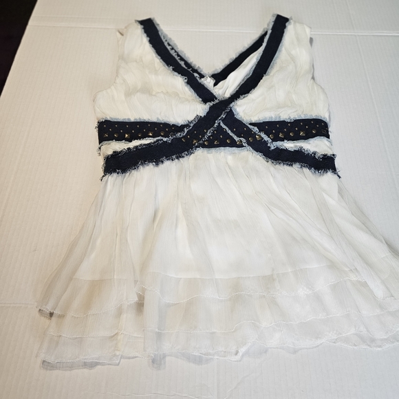 Randolph Duke V Neck Ivory Chiffon Blouse Size Large - Picture 3 of 10